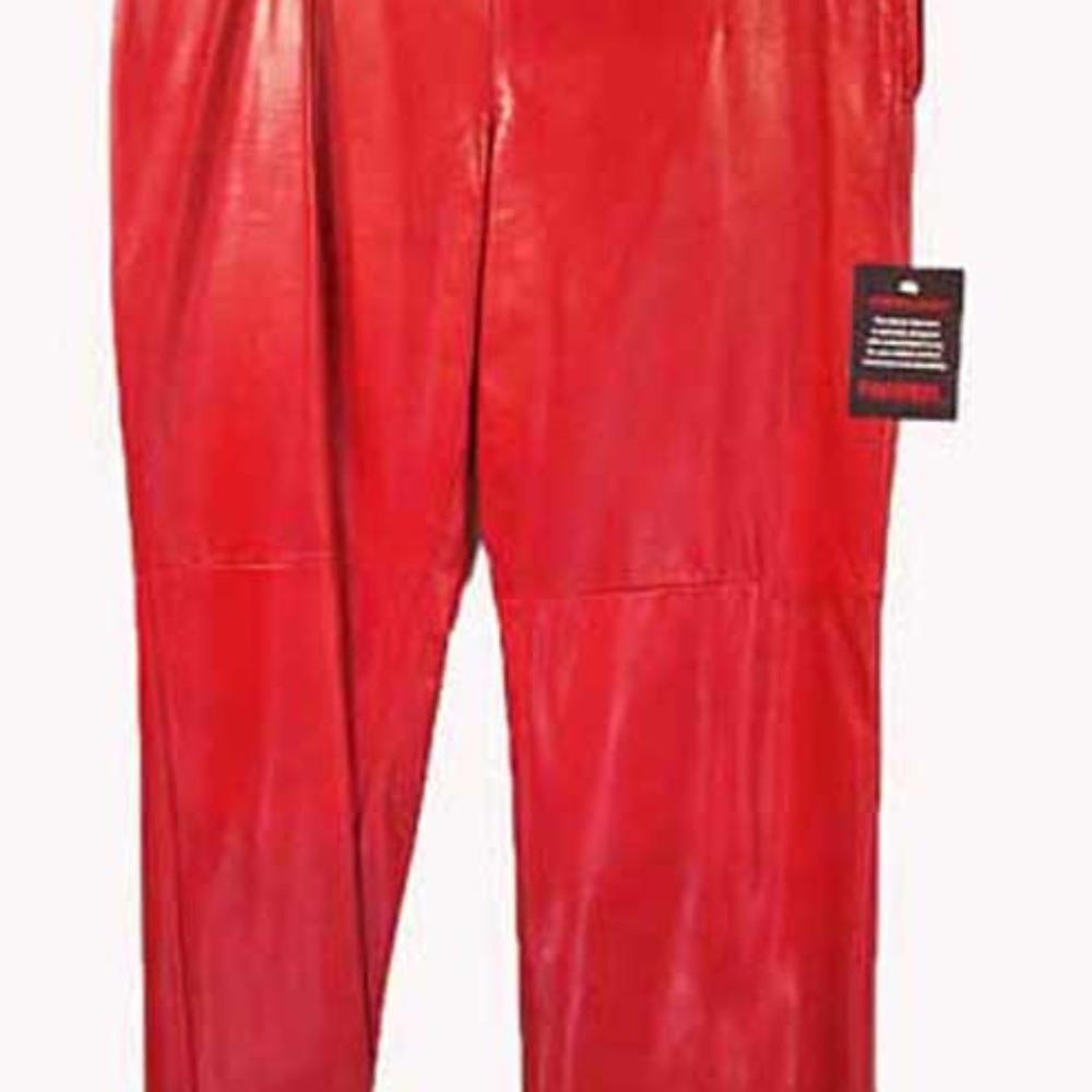 PANTS, SOFT POLISHED LAMB LEATHER, RED, SIZE 12, DANIER LEATHER, STRETCH LINING